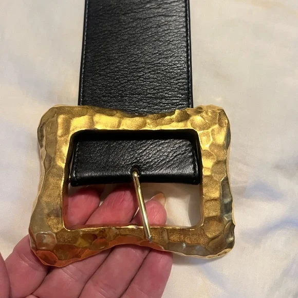 CHANEL Vintage Karl Lagerfeld 1993 Wide Black belt 24k gold plated - Picture 9 of 17